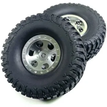 RC náhradní díl Kompletní kola s 1" hliníkovými beadlock disky, 7mm unašeč, 2 ks, stříbrné Absima - RC_317623