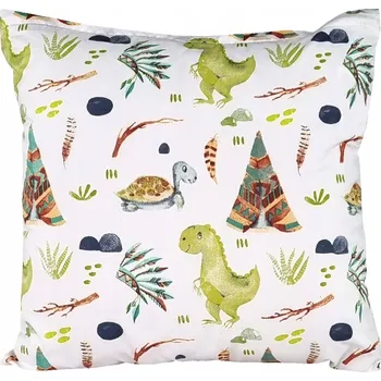 Povlak na dekorativní polštářek Povlak dinosauři indiáni želvička 40x40 bílý dětský bavlněný na polštář