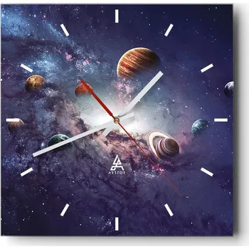 Hodiny Velké nástěnné hodiny na zeď 40x40 Kosmos Skleněné hodiny Čtvercové Tiché