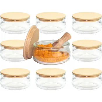 Obraz 9 x Nádoby na koření elegantní sklo 210 ml dřevěné víko