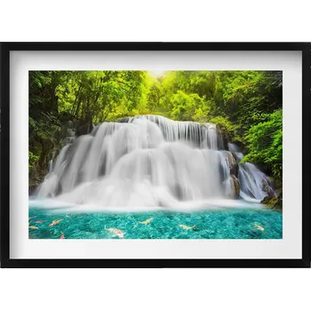 Obraz Obraz grafika v černém rámu Vodopád Huai Mae Khamin v Thajsku 70x50 cm