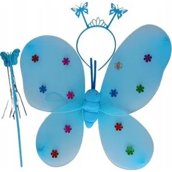 Karnevalový doplněk SUPER Sada Motýlek Modrý Čelenka 12055N Hůlka Křídla motýlí 49x37 cm