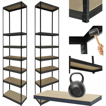 Dílenský regál Kovový regál do skladu HELIOS 270x40x40cm, 7 polic, nosnost 175kg/police, kombinovatelný (300 TIS. KOMB)