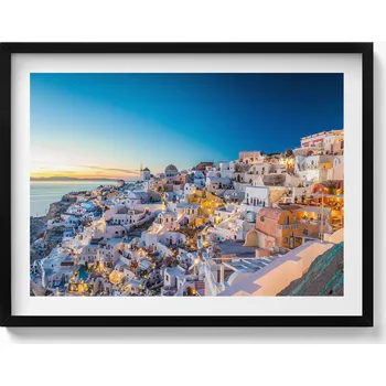 Obraz Elegantní obraz do obýváku v černém rámu Západ slunce Santorini 80x60 cm