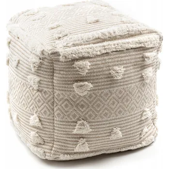 Taburet Bavlněná Taburet Podnožka čtverec 50x50 BOHO béžová #D1442