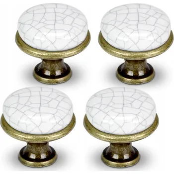 Nábytkové kování 4x ZLATÁ NÁBYTKOVÁ KNOFLÍK NA SKŘÍŇKU NÁBYTKOVÁ ÚCHYTKA Z PORCELÁNU ANTIK