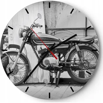 Hodiny Nástěnné hodiny do kuchyně 30x30 Motorka Skleněné hodiny do obýváku Loft Tiché