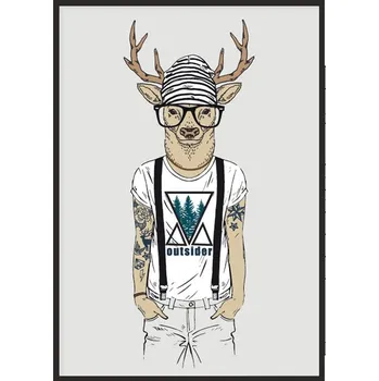 Obraz OBRAZ PLAKÁT V RÁMU 33x43 cm Jelen Hipster P1537
