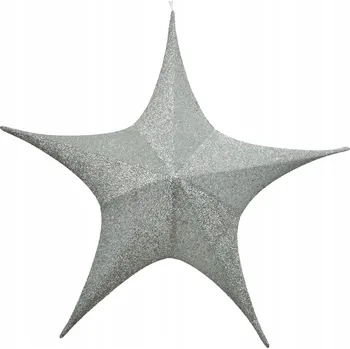 Vánoční dekorace Stříbrná hvězda s se třpytkami, vánoční dekorace, polyester, 80 cm