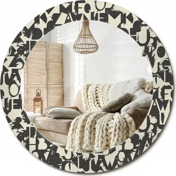 Zrcadlo Dekorativní kulaté zrcadlo na zeď s potiskem na skle Loft Písmena průměr 60 cm