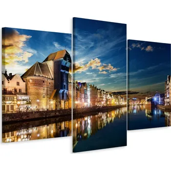 Obraz Obraz Tryptyk MĚSTO Gdaňsk V Noci Řeka 3D 120x80