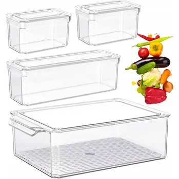 Úložný box ORGANIZÉR DO LEDNIČKY, ÚLOŽNÉ BOXY, 4 KUSY S VÍKEM