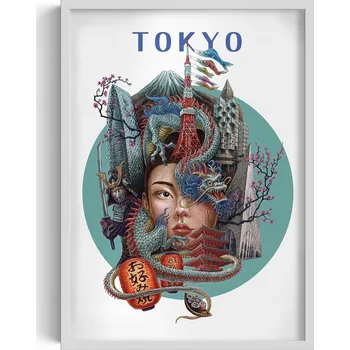 Obraz Elegantní obraz do obýváku Tokyo Tower Hora Fuji Drak Višňový květ 50x70 cm