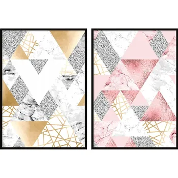 Obraz OBRAZ PLAKÁTY V RÁMU 53x73cm Dyptych Sada 2 obrazů Mramor Trojúhelníky P713