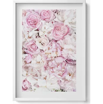 Obraz Ozdobný nástěnný obraz v bílém rámu s grafikou Dekorativní květiny 50x70 cm