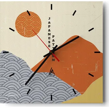 Hodiny Nástěnné hodiny do kuchyně 30x30 Asijské Stylové Hodiny na skle Loft Tiché