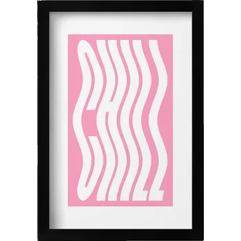 Obraz Dekorativní obraz v černém rámu do obýváku Vlnitý nápis Chill 20x30 cm