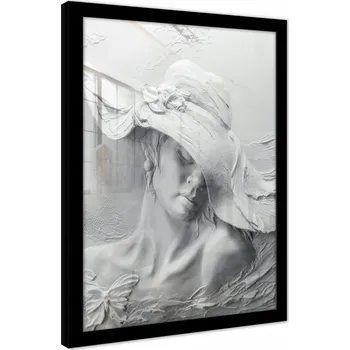 Obraz OBRAZ NA ZEĎ V RÁMU PLAKÁT DO LOŽNICE OBÝVÁKU ŽENA KLOBOUK 40x30