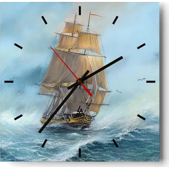 Hodiny Velké nástěnné hodiny na zeď 40x40 Moře Skleněné hodiny Čtvercové Tiché