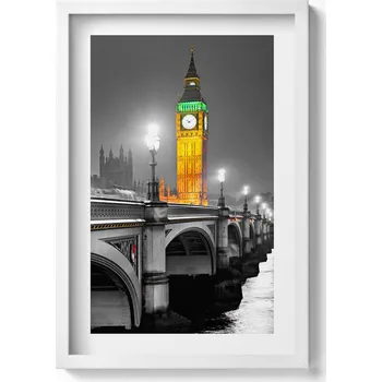 Obraz Ozdobný nástěnný obraz v bílém rámu Big Ben ve Velké Británii 40x60 cm