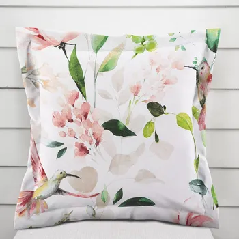 Povlak na polštářek Bavlněný povlak na polštář s lemem Sandra SA-432 Ptáci mezi květy 50 x 60 cm