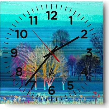 Hodiny Kuchyňské nástěnné hodiny 30x30 Krajina Skleněné hodiny do obýváku Moderní Tiché