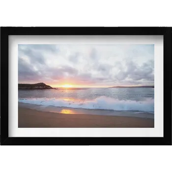 Obraz Dekorativní nástěnný obraz v černém rámu - Moře, pláž a západ slunce 30x20 cm