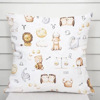 Povlak na dekorativní polštářek Dětský bavlněný povlak na polštář Sandra SA-439 Znamení zvěrokruhu 50 x 70 cm