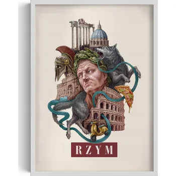 Obraz Nástěnný obraz rám Vintage retro styl Řím Koloseum Vlčice Pizza 50x70 cm