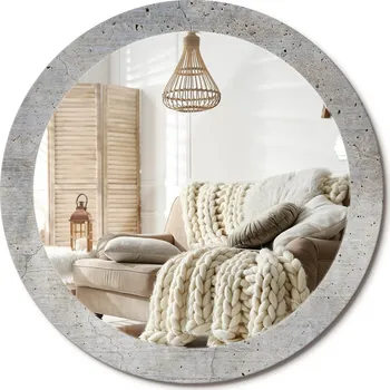 Zrcadlo Loftové nástěnné zrcadlo s ozdobným skleněným rámem Šedý beton fi80 cm