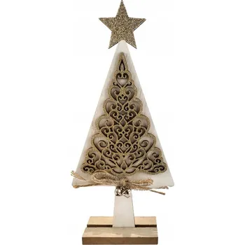 Obraz DŘEVĚNÁ FIGURKA BÍLO-ZLATÝ VÁNOČNÍ STROMEK 23CM
