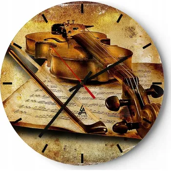 Hodiny Nástěnné hodiny do kuchyně 30x30 Housle Skleněné hodiny do obýváku Loft Tiché