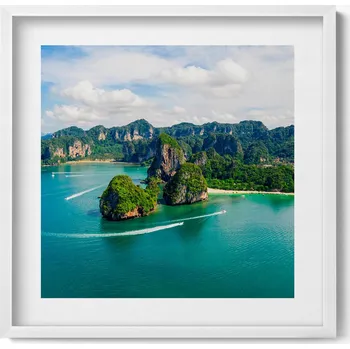 Obraz Dekorativní nástěnný obraz s grafikou v bílém rámu Ostrov v Thajsku 50x50 cm