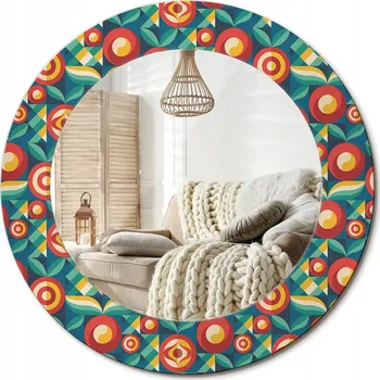 Zrcadlo Zrcadlo nástěnné s ozdobným rámem průměr 50 cm Geometrické ovoce a listy