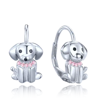 Náušnice Dětské stříbrné náušnice pejsci s růžovými a černými zirkony