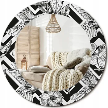 Zrcadlo Moderní dekorativní kulaté nástěnné zrcadlo s potiskem průměr 50 cm Kolibříci