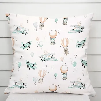 Povlak na dekorativní polštářek Dětský bavlněný povlak na polštář Sandra SA-457 Lišky v letadýlkách na bílém 50 x 60 cm