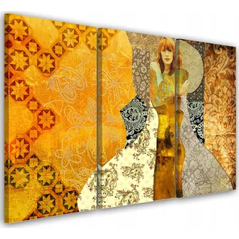 Obraz OBRAZ TRYPTYK Žena na ozdobném pozadí 120x80