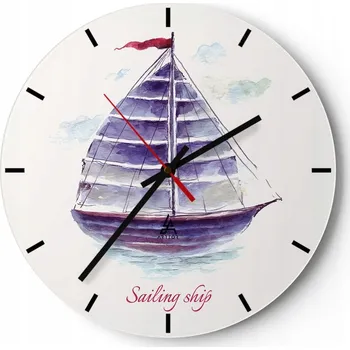 Hodiny Nástěnné hodiny do kuchyně 30x30 Plachetnice Skleněné hodiny do obýváku Loft Tiché