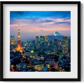 Obraz Ozdobný nástěnný obraz v černém rámu s grafikou loft Město v noci 50x50 cm