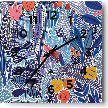 Hodiny Kuchyňské nástěnné hodiny 30x30 Květiny Skleněné hodiny do obýváku Moderní Tiché