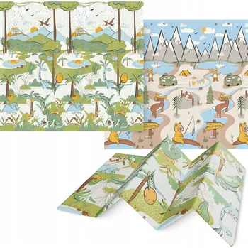 Hračka pro nejmenší Vzdělávací podložka pěnová oboustranná skládací pro děti velká "Kempování" 200x180