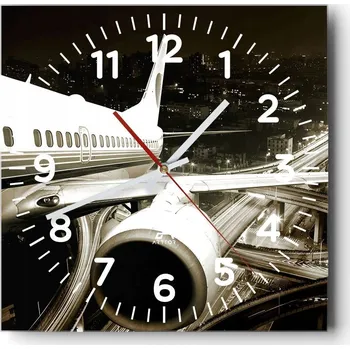 Hodiny Kuchyňské nástěnné hodiny 30x30 Letadlo Skleněné hodiny do obýváku Moderní Tiché