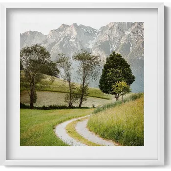 Obraz Dekorace obraz s grafikou v krásném bílém rámu Polní cesta v horách 50x50 cm