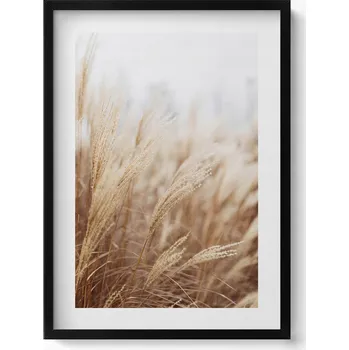 Obraz Elegantní obraz do obýváku v černém rámu Natura boho trávy obilí 50x70 cm