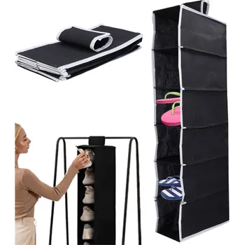 Věšák Závěsný organizér do skříně, regál se 6 polic, textilní věšák na oblečení