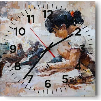 Hodiny Nástěnné hodiny do kuchyně 30x30 Dívka Stylové hodiny na skle Loft Tiché