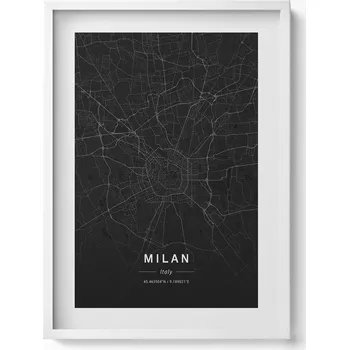 Obraz Obraz s bílým rámem a grafikou na zeď Mapa města Milán Itálie 50x70 cm