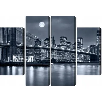 Obraz Vícedílný obraz Noční panorama New Yorku s měsícem na obloze 80x60 cm