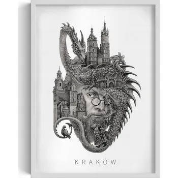 Obraz Rámeček s obrazem Černobílý Krakov Kostel Panny Marie Drak Wawelský 50x70 cm